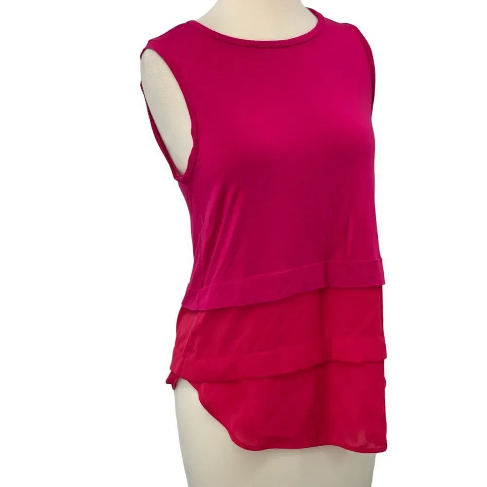 Michael Kors Women's Sleeveless Fuchsia‎ Pink Layered Tiered Tank Top Size S